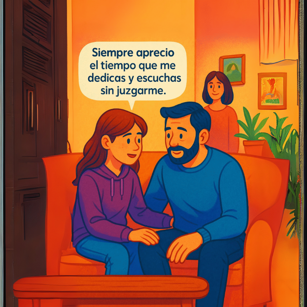 Hija adolescente confiandooslos en su padre para hablar
